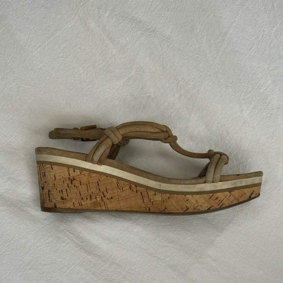 PRADA cork wedge tan suede sandals good condition designer platform size 5 - Picture 8 of 13